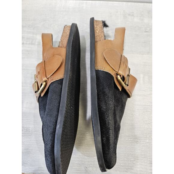 Free People Seattle Slingback Black + Brown Buckle Suede Size 38 US W 7.5 - Picture 7 of 9